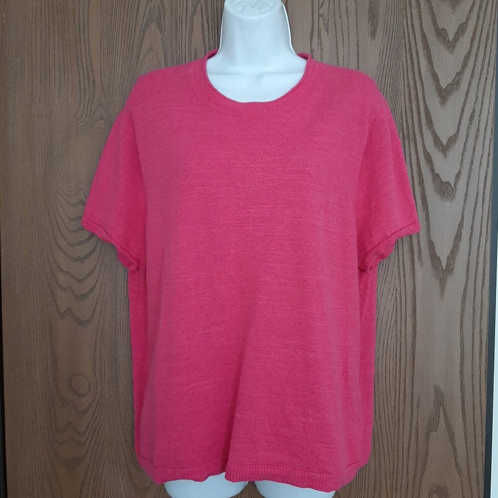 Vintage J. Crew Women's Hot Pink Cotten Linen Sweater 2X Short Length